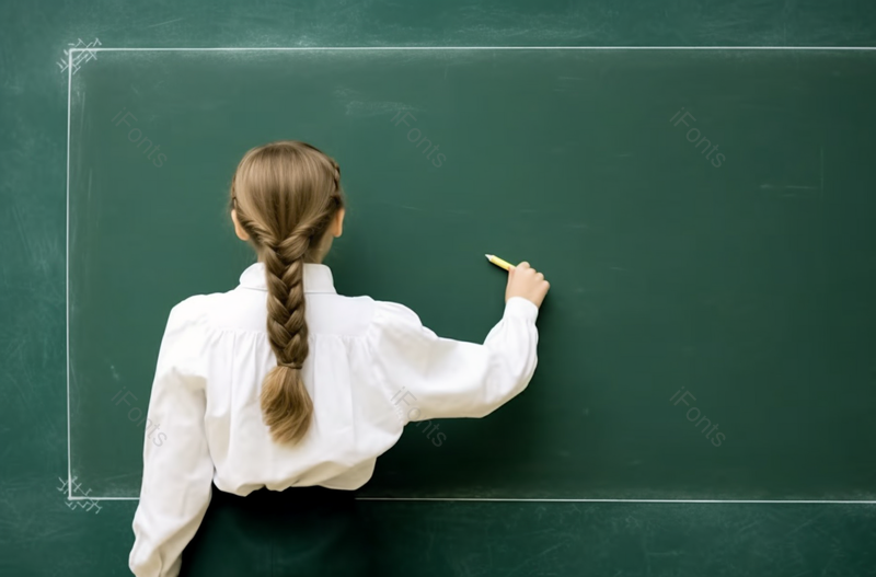 黑板前面拿着笔的金发女孩,高清,摄影图,摄影图片,图片大全,摄影图免费下载